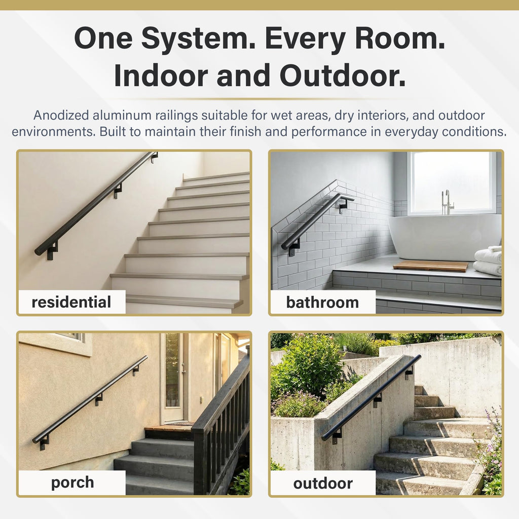 Flush Handrail Kit, 1.5 ft Stair Handrail, Satin Black