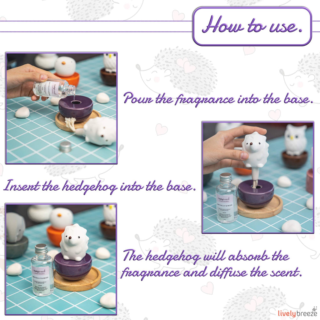 Spiky Hedgehog, Non-Electric Ceramic Diffusers for Essential Oils and Aromatherapy Fragrance, White Ceramic Diffusers