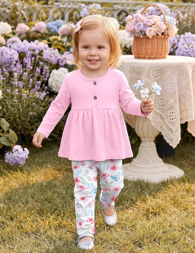 Baby Girl Clothes 2 Piece Fall Ruffle Hem Top and Leggings Sets