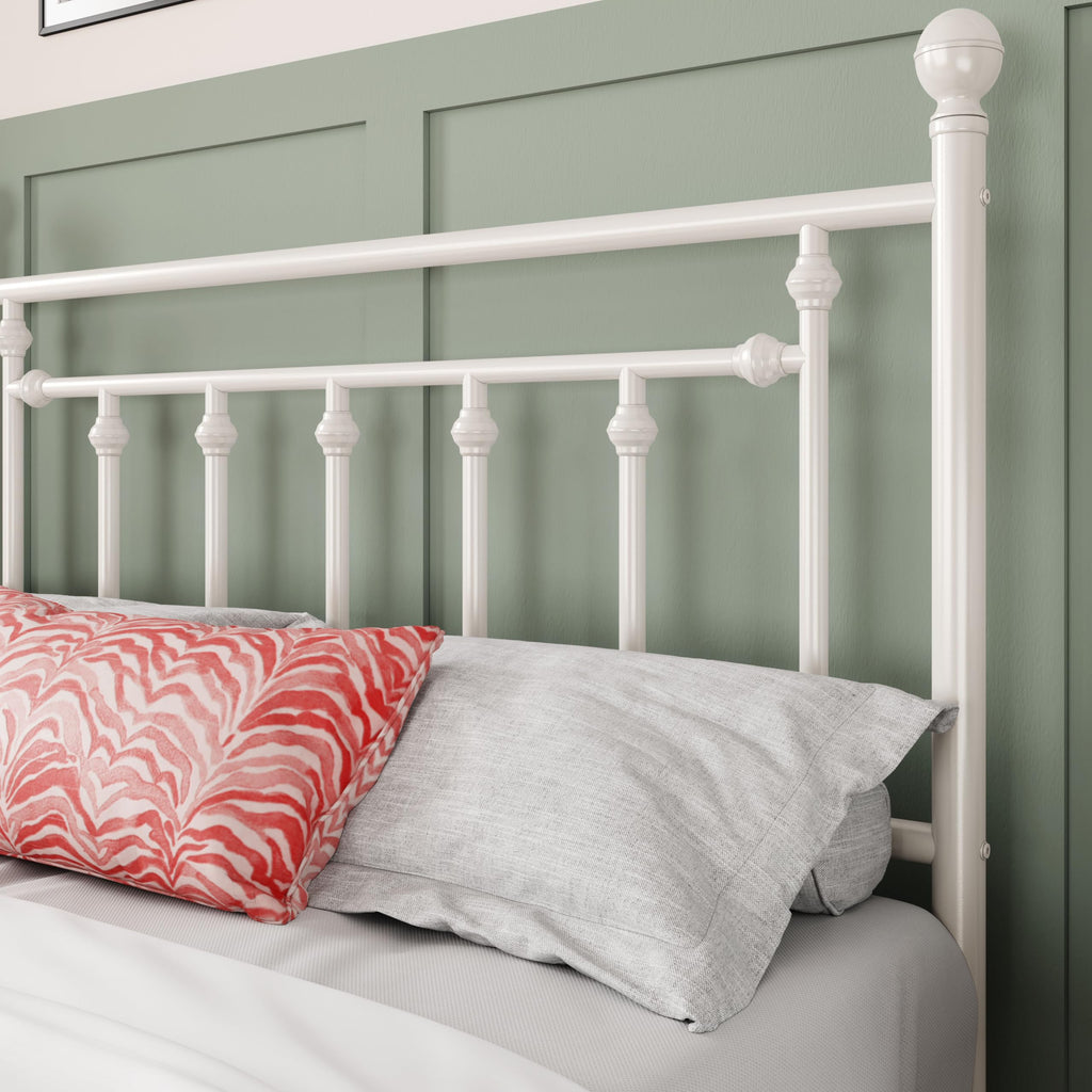 14'' Metal Platform Bed Frame, Vintage Headboard, White