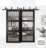 Lucia 2555 | Interior barn Bypass Sliding Doors with Clear Glass, Solid Wood, 72x80, Black, Modern S