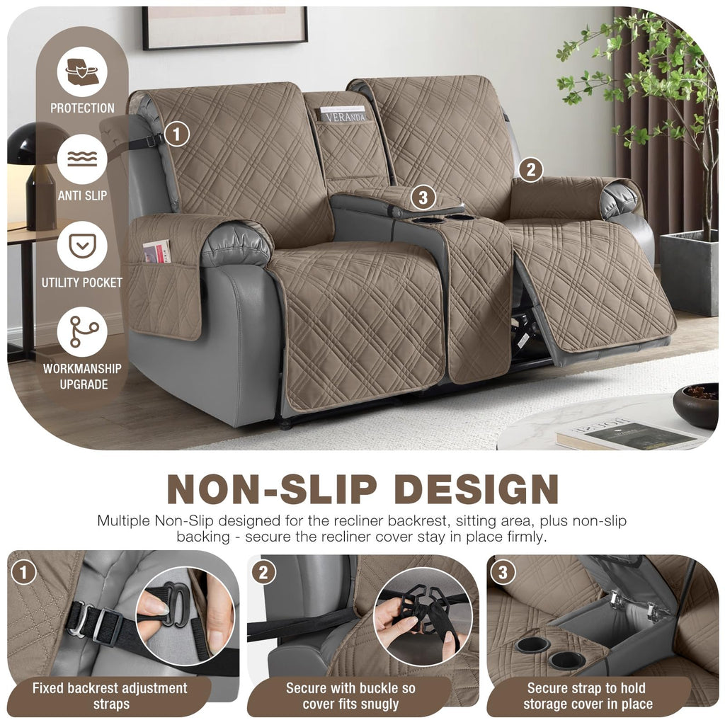 Waterproof Loveseat Recliner Cover with Center Console, 2 Seater