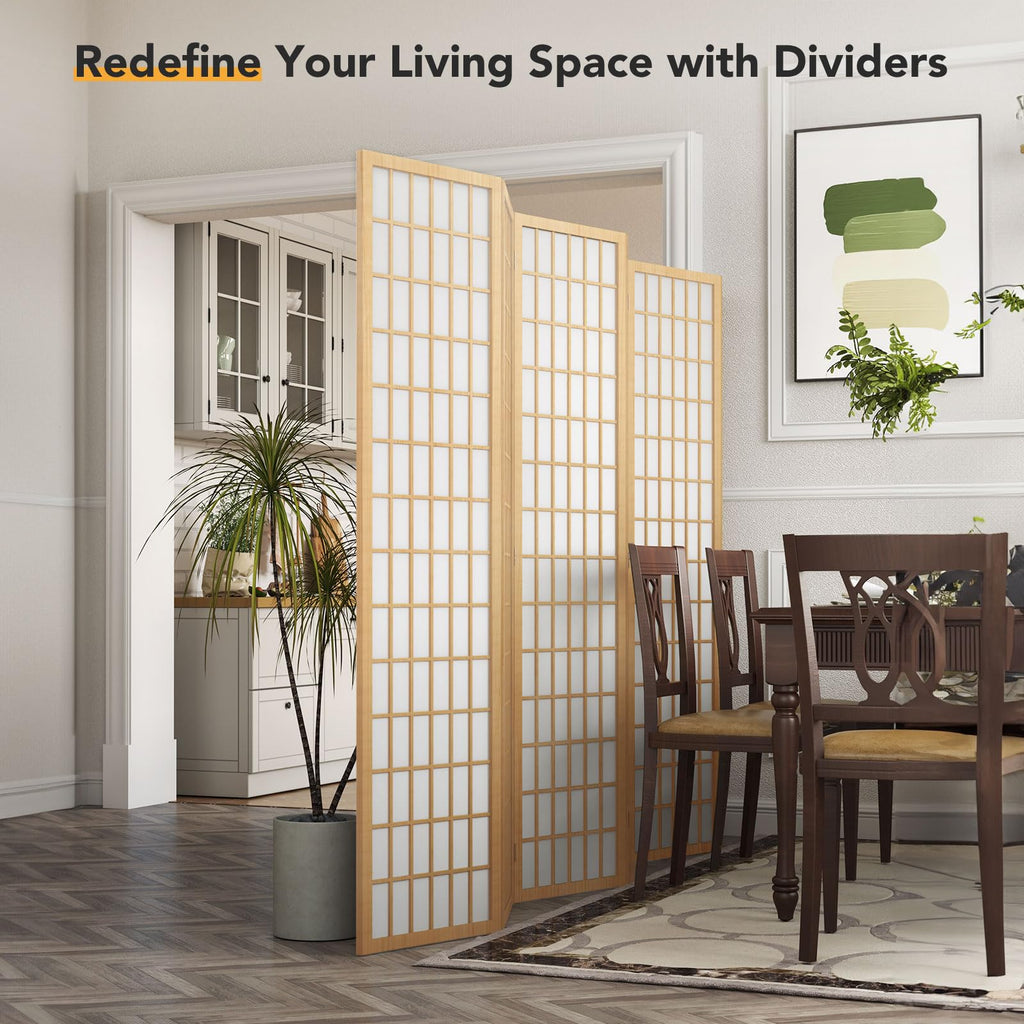 6ft Japanese Room Divider Wall, 8-Panel Shoji Privacy Screen 138" W