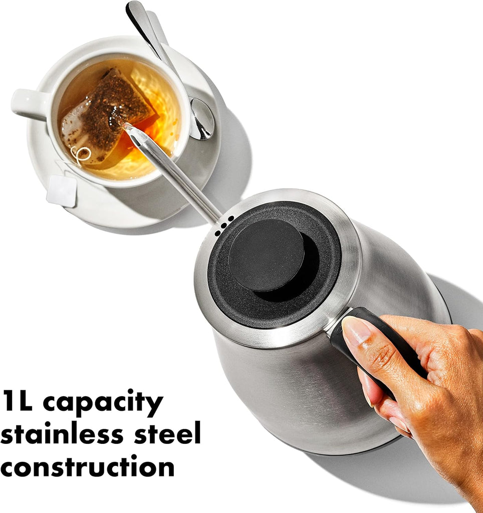 Brew Pour Over Gooseneck Electric Kettle - Stainless Steel | Adjustable Temperature Control, Built-In Timer, Cord