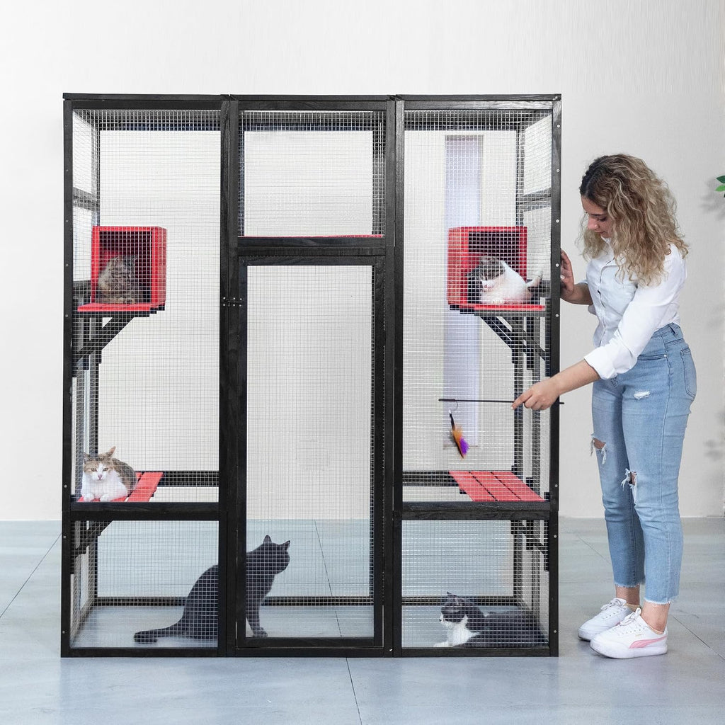 71in Catio, Indoor & Outdoor Cat Enclosure Waterproof Roof & Perche