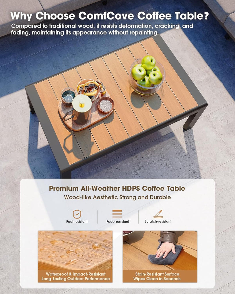 Aluminum Outdoor Patio Furniture Set 6 Seats, Outdoor Sectional Corner Sofa with Thick Waterproof Cushions & Coffee
