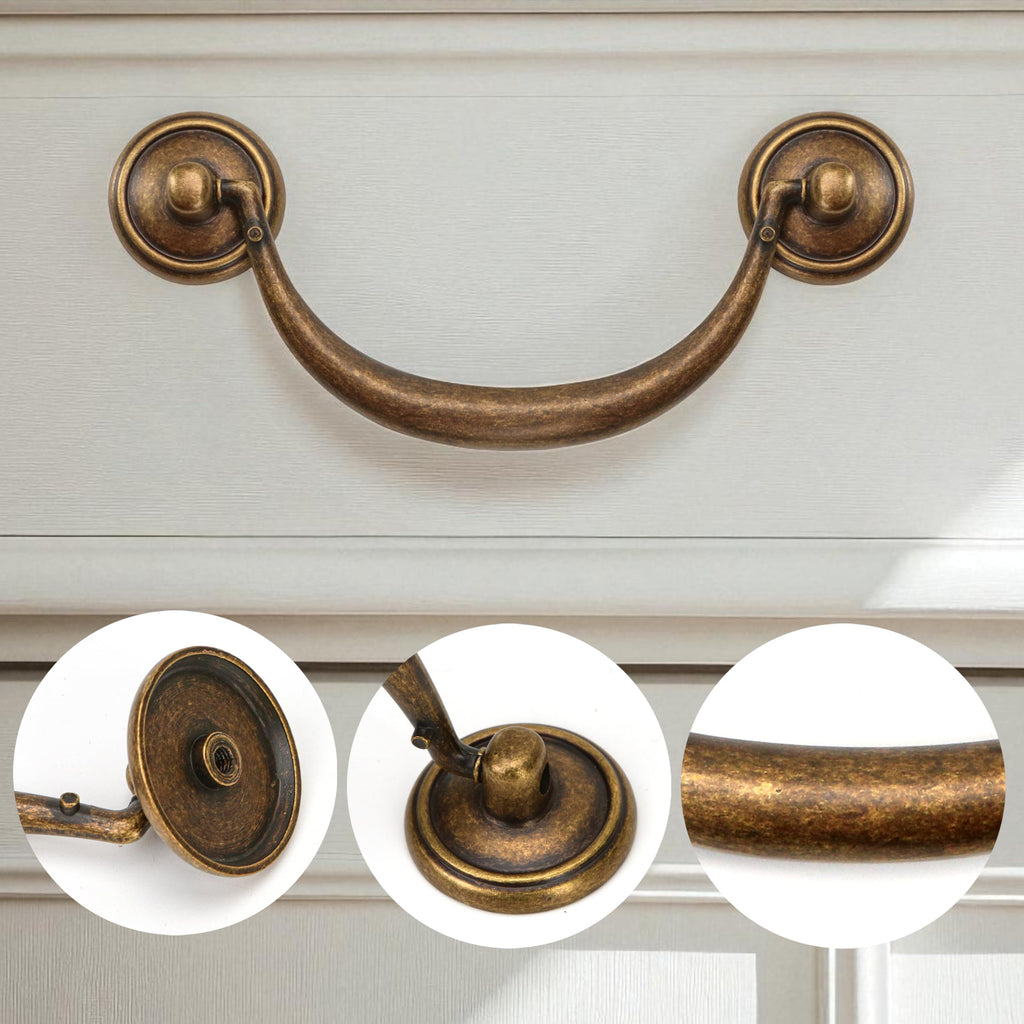 4.5" C-C Bail Handle Drop Pull Vintage Drawer - Antique Bronze Style Cabinet Dresser Knob Hardware, Zinc Alloy