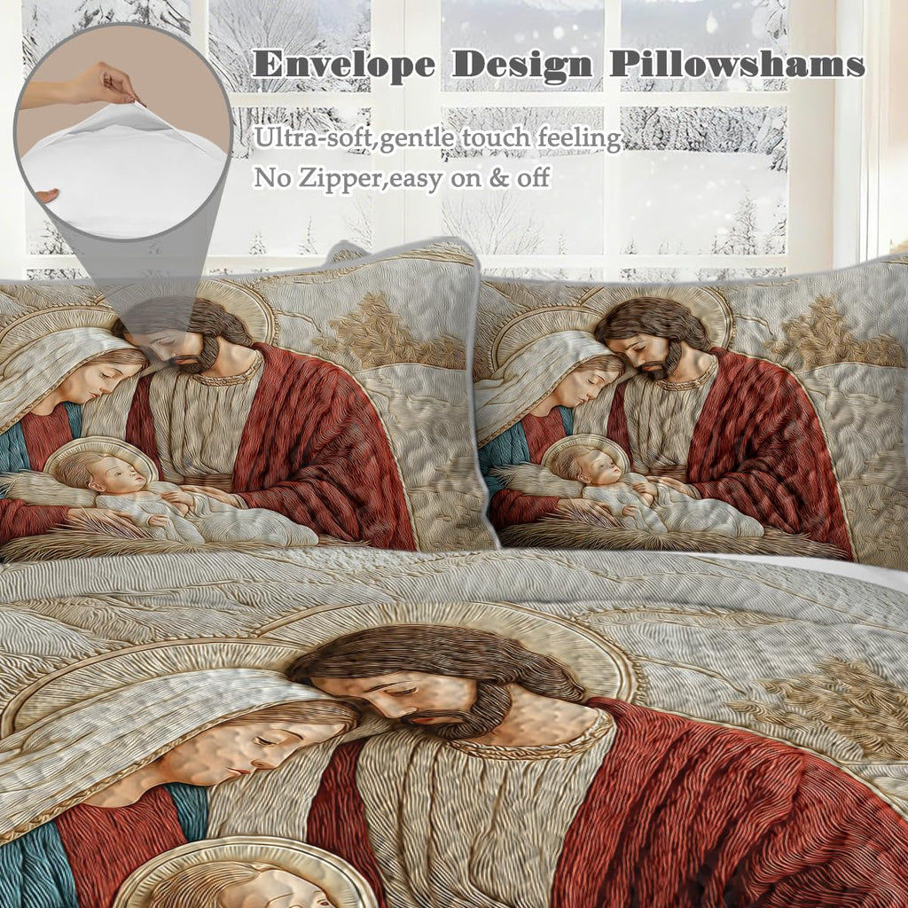 Quilt Bedding Set: Priest's Families Comforter Sets, Radiant Blessing Print Bedspread, Farmhouse Bed Coverlet
