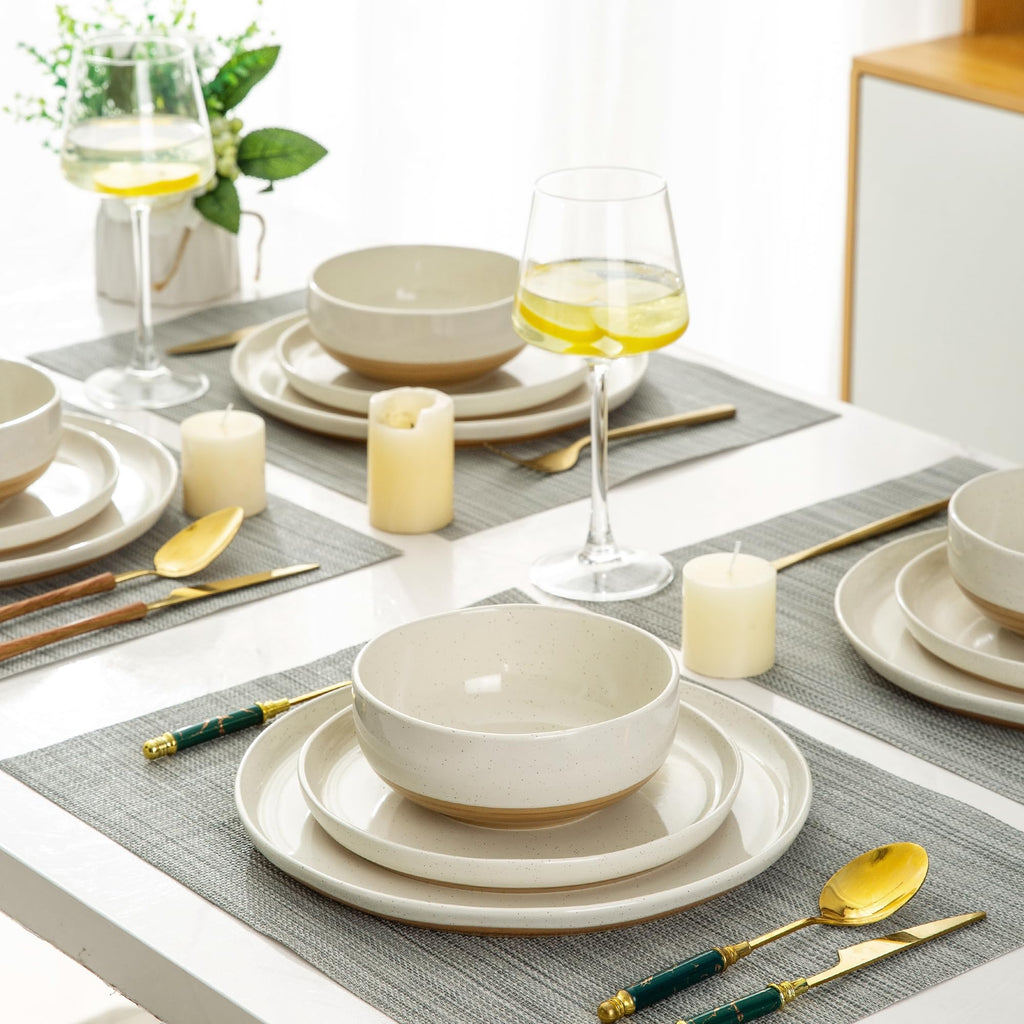 Dinnerware Sets for 6, 18 Pieces Ceramic Plates and Bowls Set