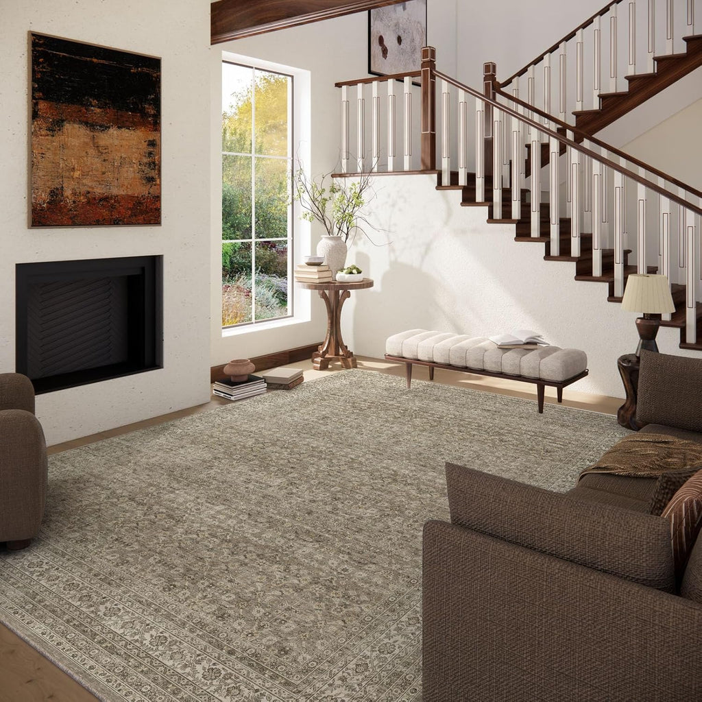 Washable Area Rugs for Living Room: 8x10 Bedroom Area Rug Boho Vintage Rugs Stain Resistant Non Slip Low Pile Soft