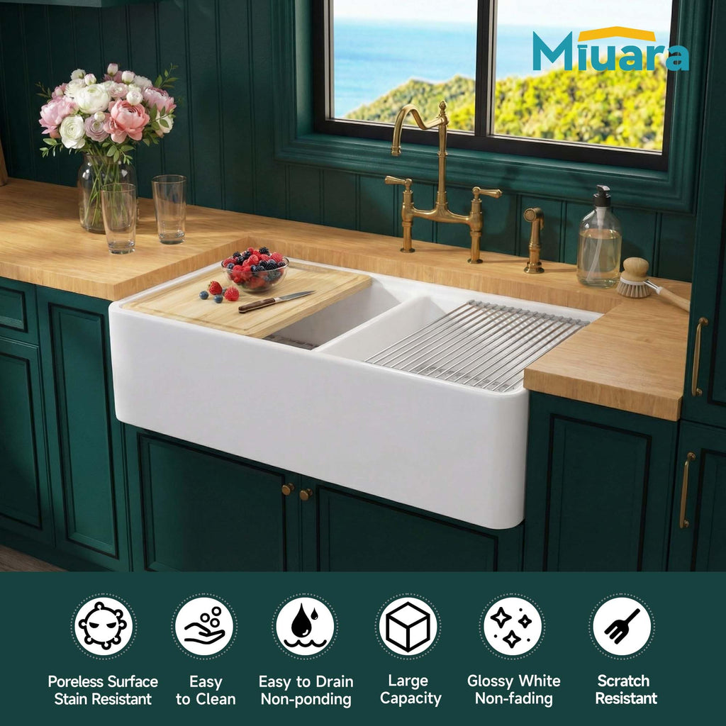 33 x 20 Inch Double Bowl Apron Farmhouse Workstation Kitchen Sink ﻿