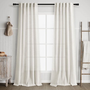 38 inch Wide Cream Linen Curtains 2 Panels Back Tab Rod Pocket Narrow Window Curtain 84 inches Long Boho Farmhouse
