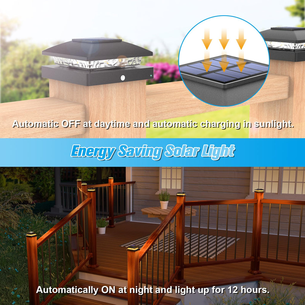 4x4 Solar Post Cap Lights, 12 Pack Black Waterproof Fence Lights