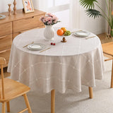 Lattice Embroidery Plaid Round Tablecloth, Heavy Duty Cotton Linen Fabric Wrinkle Resistant Round Ta