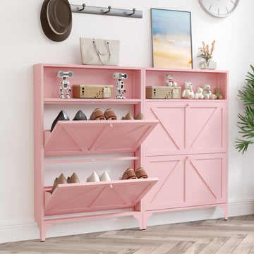 Shoe Storage Cabinet with 2 Flip Drawers, Freestanding Shoe Organizer with Legs, Farmhouse Narrow Shoe Storage Cabinet