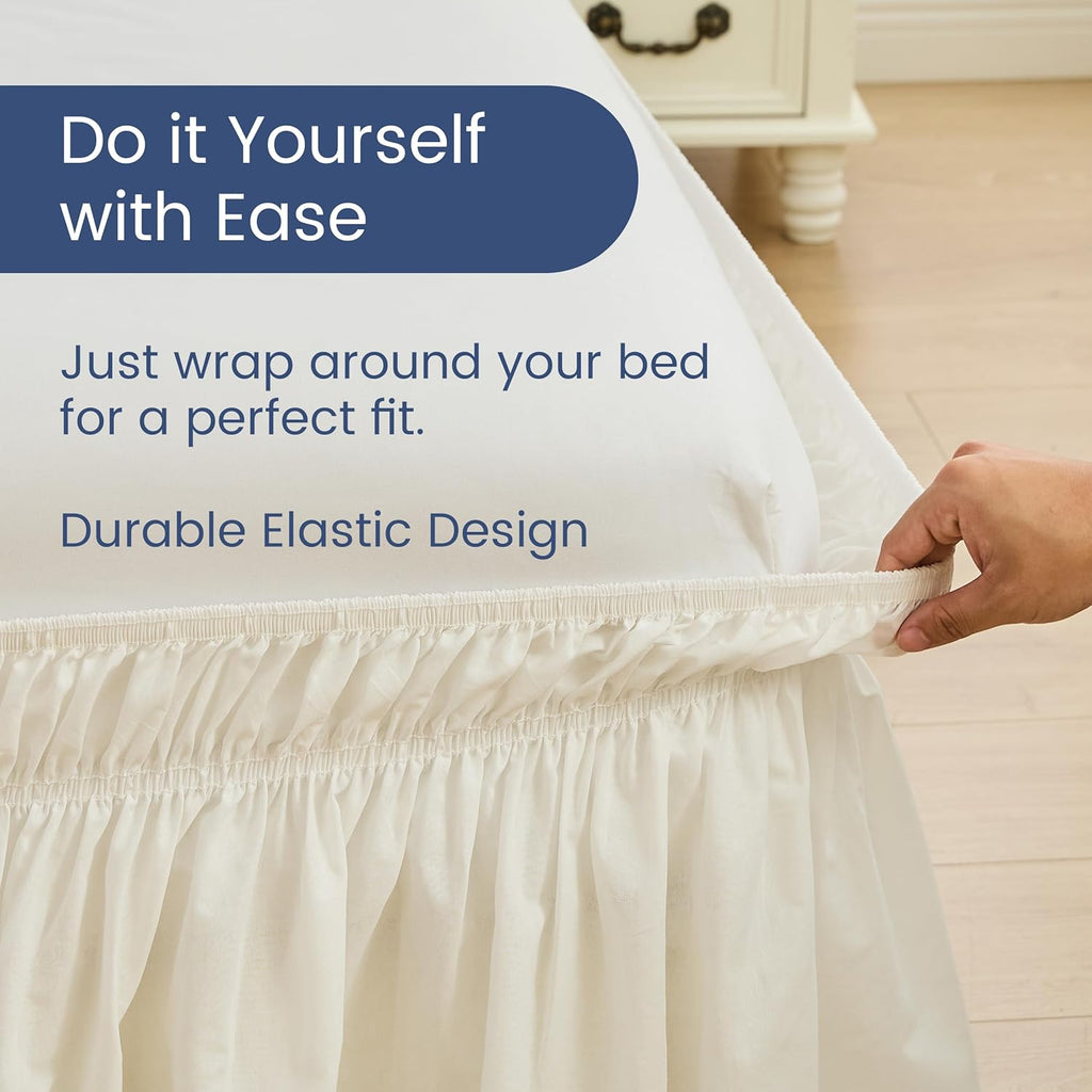 Wrap Around Bed Skirts 17" Drop, Cotton Adjustable Elastic Dust Ruffles Easy Fit Wrinkle & Fade Resistant Soft Cozy