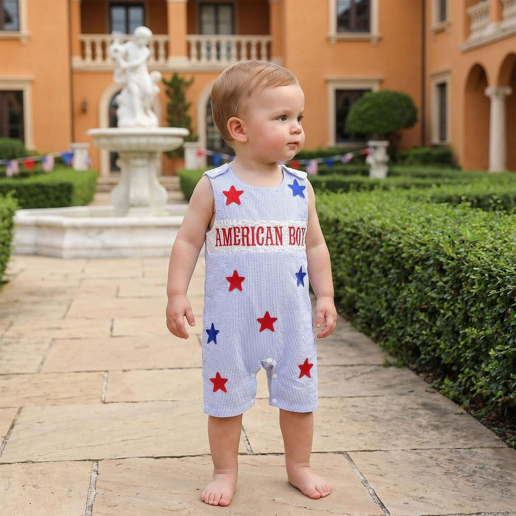 Newborn Baby Boy Girl Clothes Stripes Sleeveless Romper Infant Embroidery Bodysuit Cute Summer Spring Outfit (Blue