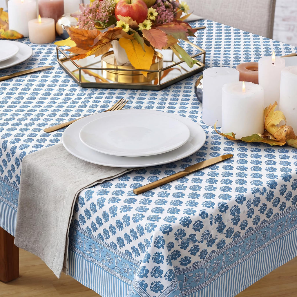 Cotton Tablecloth 60'' X 90'' Indian Block Blue