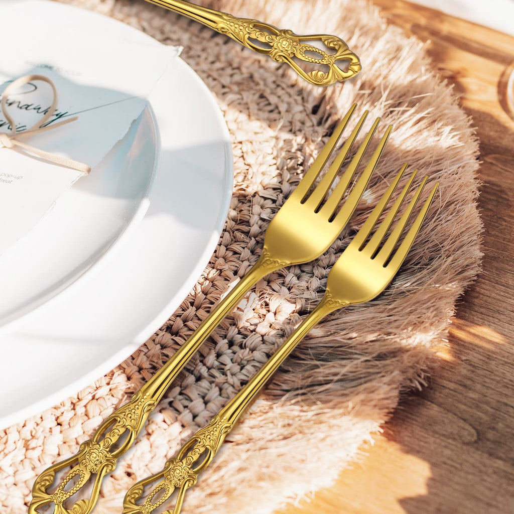 Retro Silverware Gold Set for 4 Stainless Steel Flatware Royal 20 Piece Cutlery Sets Knives Spoons Forks Vintage