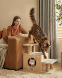 3-in-1 Pet Stairs for Cats, 7.87" Depth Pet Steps for Cat, Wood Cat Stairs for High Bed and Sofa, 1 Condo Cave
