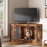 Corner Dog Crate Furniture, Wooden Dog Kennel End Table, Decorative Pet Crate Indoor Use