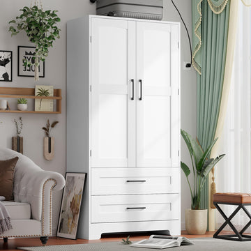 Wooden Armoire Wardrobe Closet, Bedroom Armoires with Door and Drawers, Freestanding Wardrobe Clothing Storage