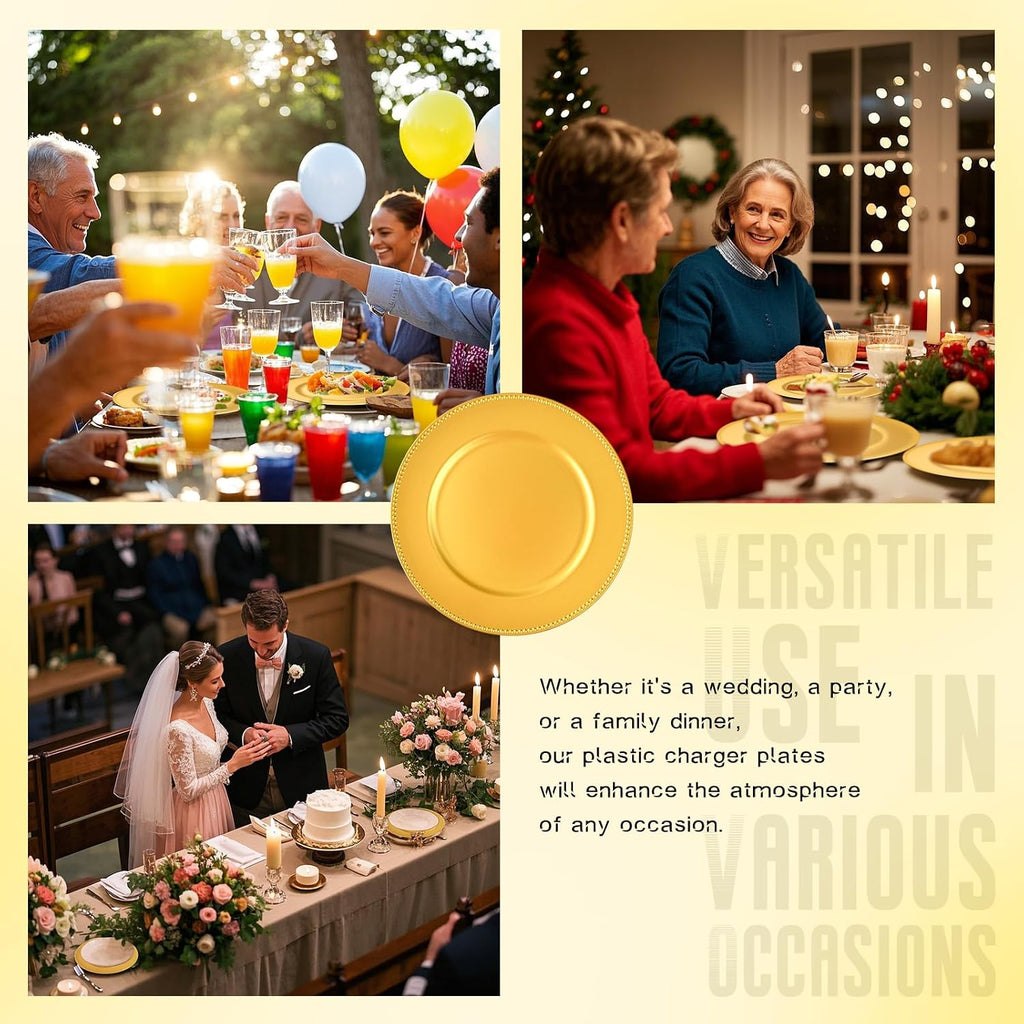 Gold Charger Plates Bulk Wedding - 13" Premium Gold Chargers for Dinner Plates, Decorative Charger Plates - Set of 10