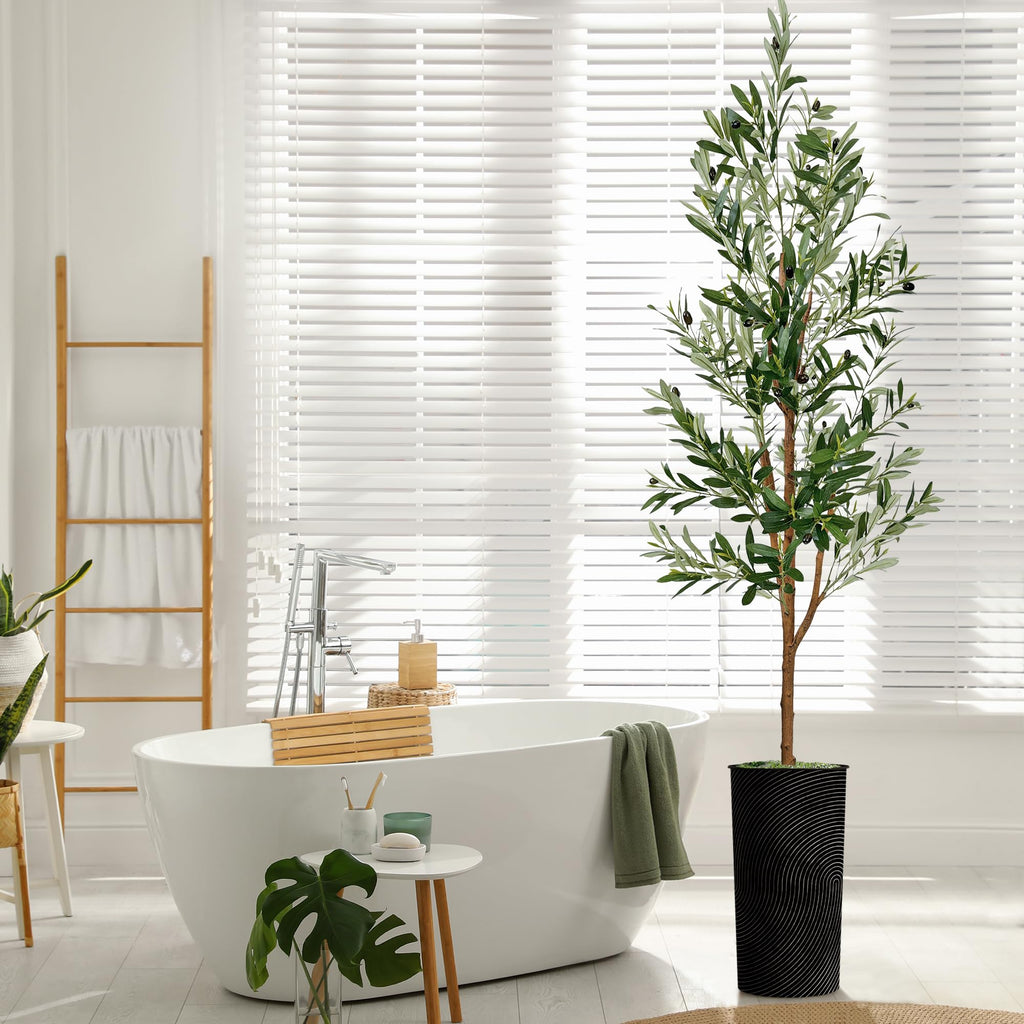 Artificial Tree in Optional Designed Pot, Fake Olive Silk Tree for Indoor and Outdoor Home Decoration - 68" Overall