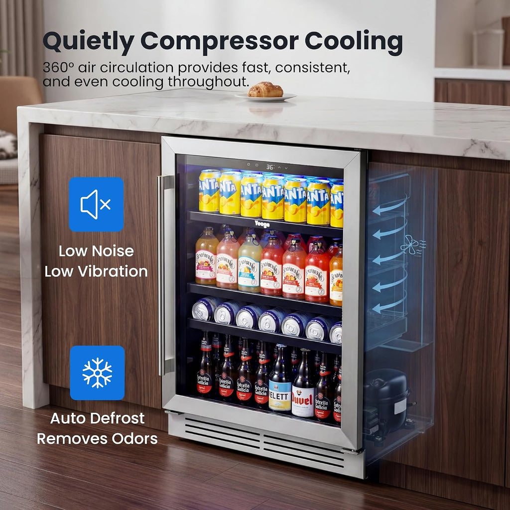 Beverage Refrigerator & Drink Fridge - 24 inch 180 Cans Beer Cooler Glass Door, 34