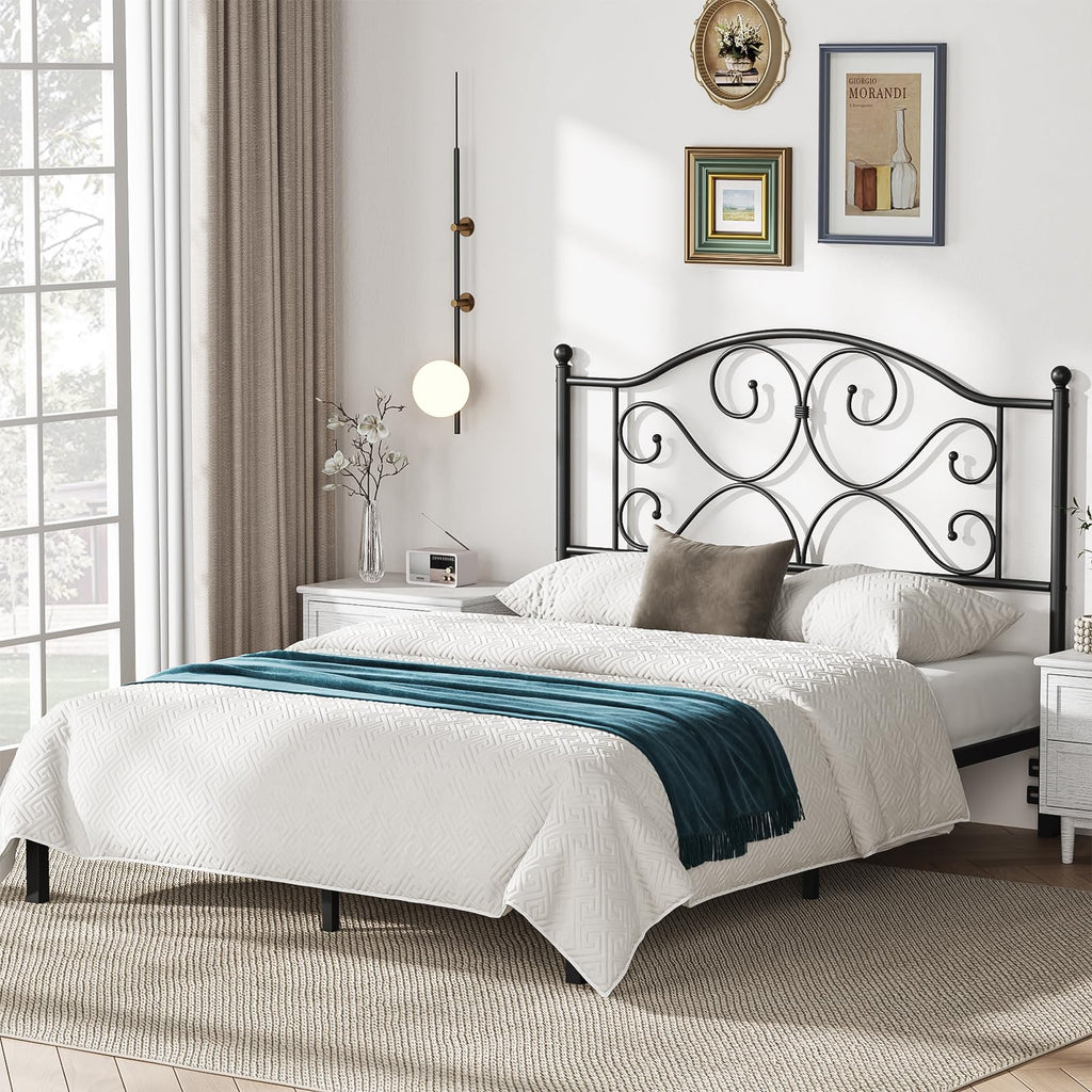Vintage Platform Metal Queen Headboard Only with Height Adjustable
