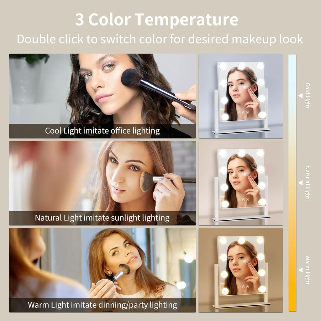 Vanity Mirror with Lights, Makeup Mirror with Lights,3 Color Lighting Modes Detachable 10X Magnification Mirror Touch