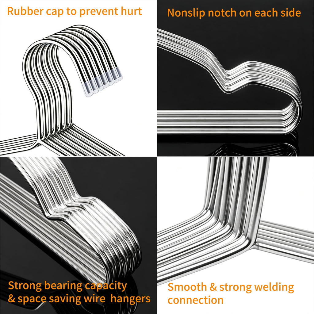30 Pack Stainless Steel Wire Clothes Hangers, 16.5 in, Silver