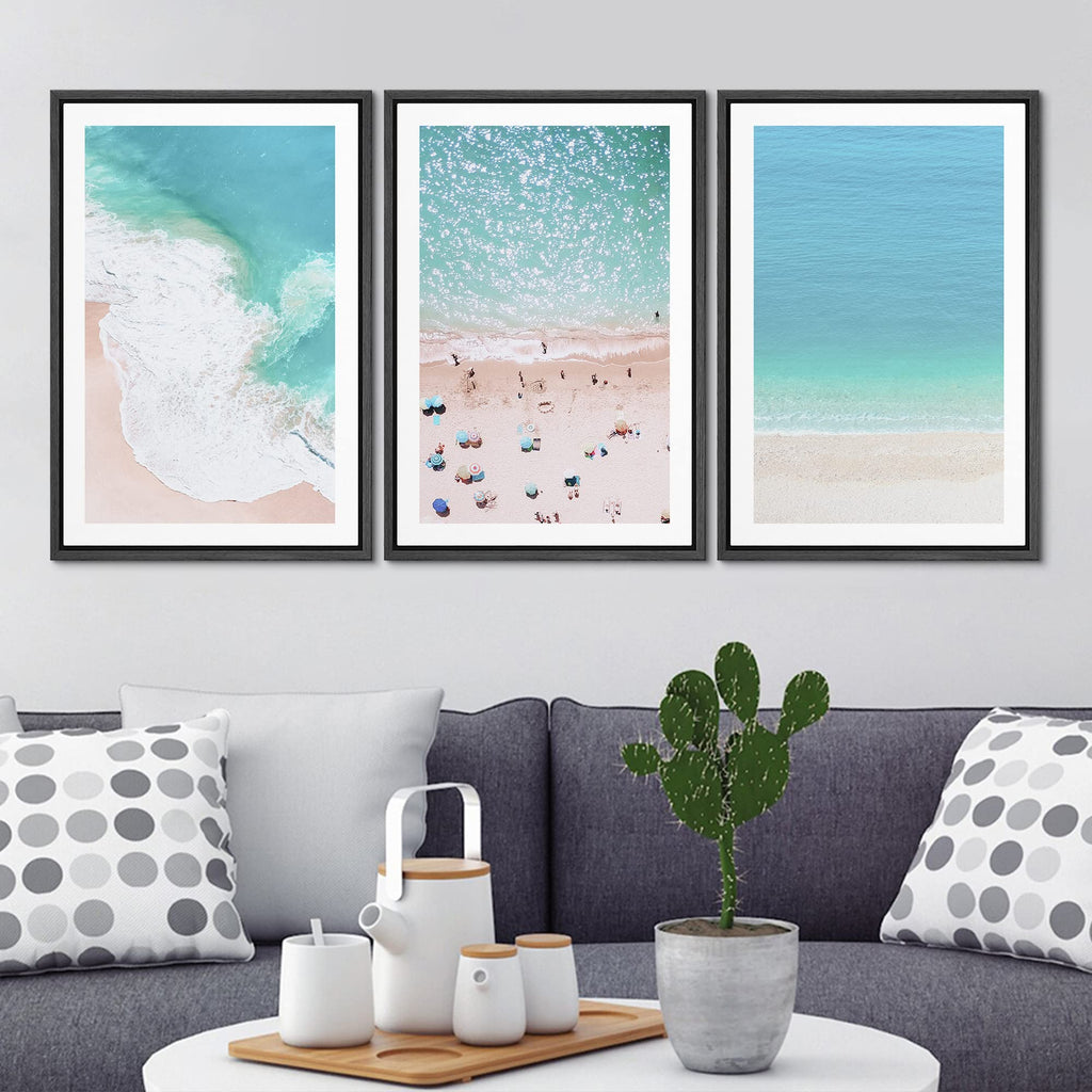 Framed Wall Art Print Set Aerial View Nautical Beach Ocean Wave View Nature Wilderness Photography Modern Art Scenic