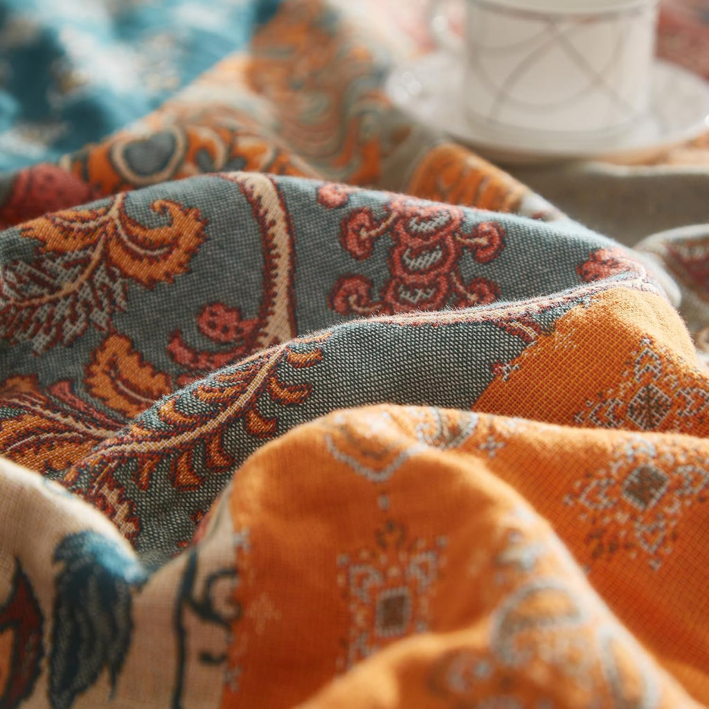 Boho Throw Blanket, 100% Cotton Woven Quilt with Tassel 60”x80”, Super Soft Muslin Blanket with Floral Printed