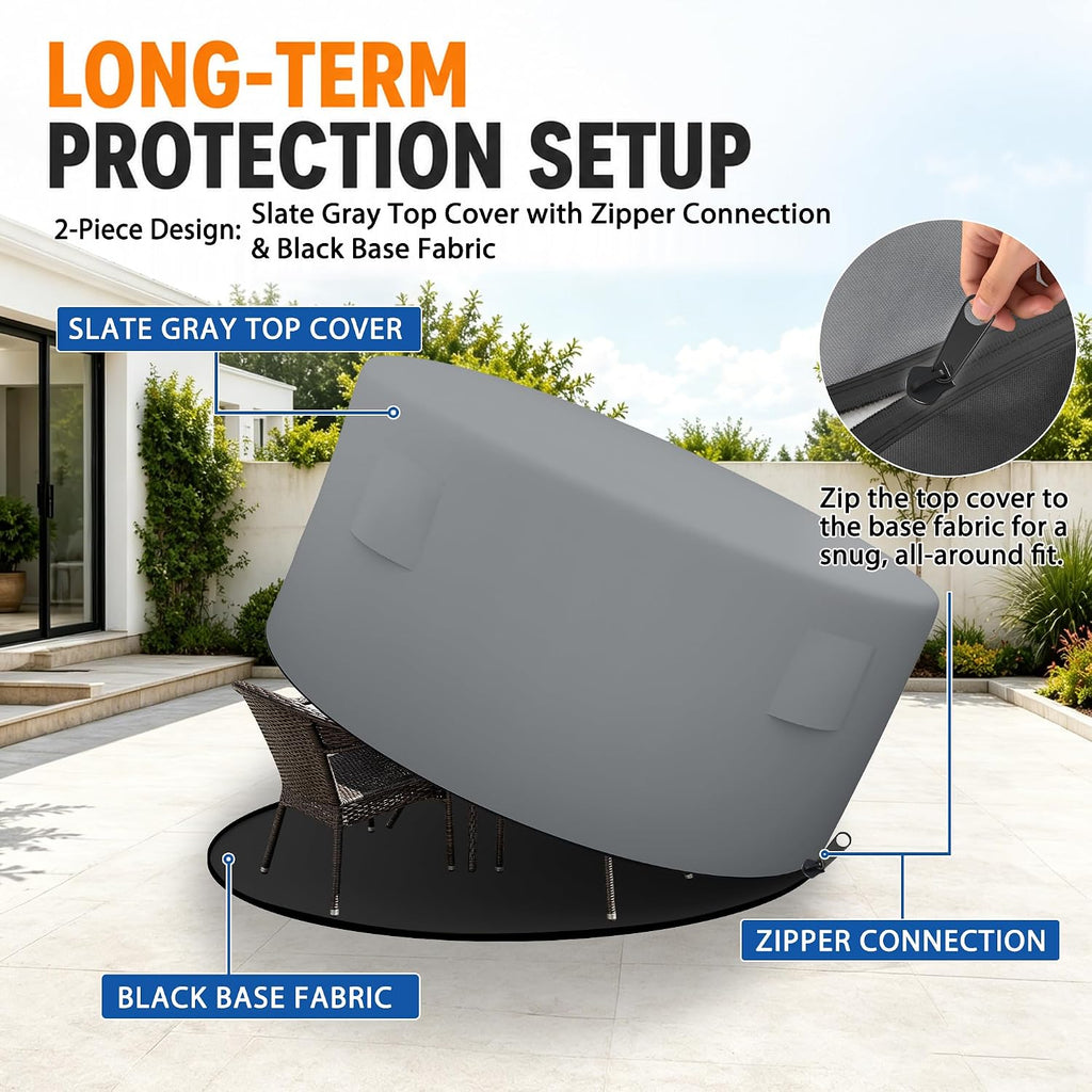Round Patio Table Cover Zipper Outdoor Furniture Cover Waterproof | Fully Enclosed, Zipper Bottom, 4 Air Vents, 84"D