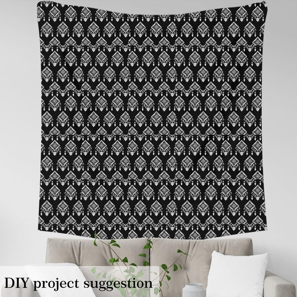 Boho Tribal Upholstery Fabric by The Yard Black White Ethnic Style