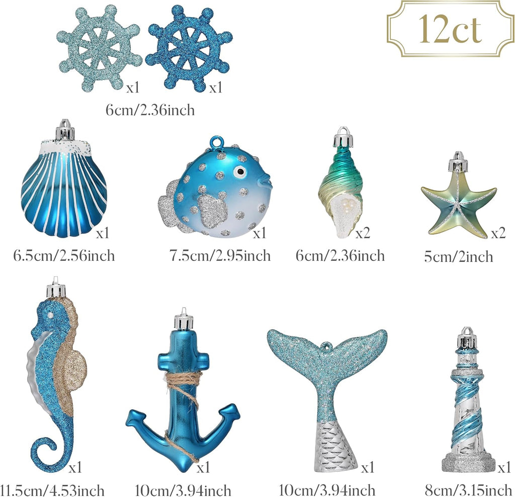 Summer Tree Ornaments Christmas in July Decorations - Set of 12