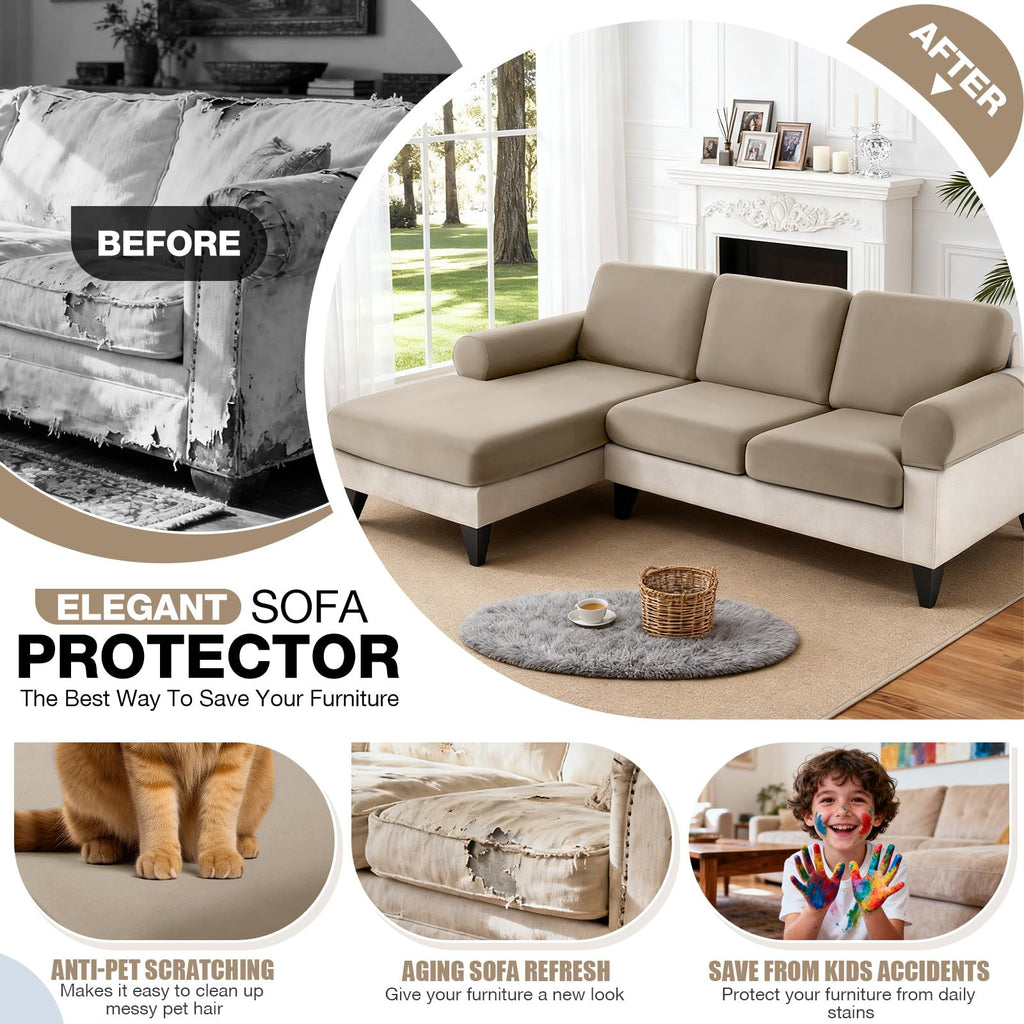 Sectional Couch Covers Stretch Couch Cushion Covers for Sectional Sofa Chaise L Shape, 3 Pieces Sectional Seat Covers