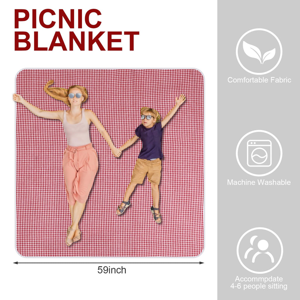 Picnic Basket with Blanket and Bamboo Plate Picnic Supplies, Red