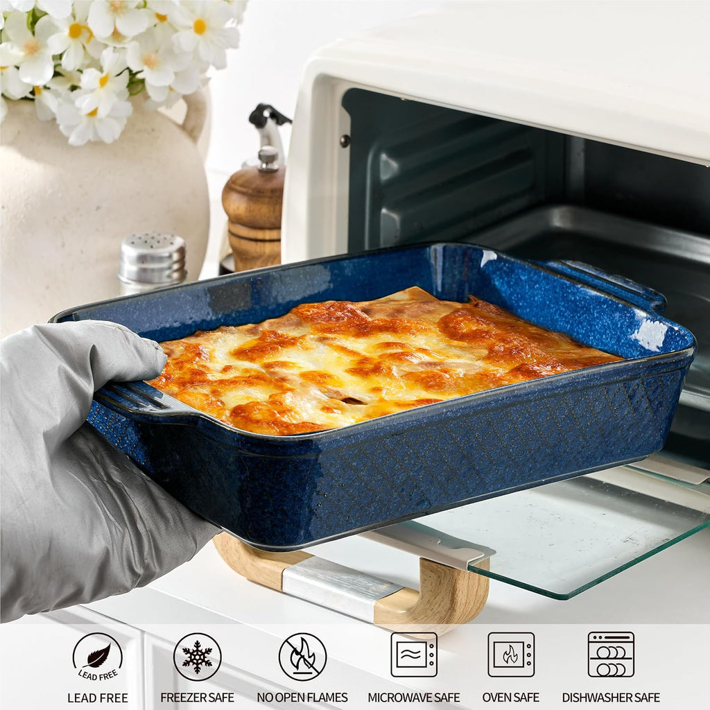 Ceramic Dish Set of 3, Casserole Dishes for Oven, Square Porcelain Bakeware Set with Handles, Lasagna Pan for