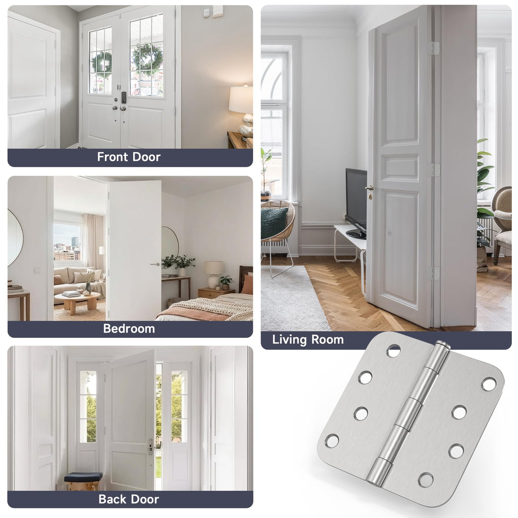 Door Hinges 4 Inch, Brushed Nickel Exterior Door Hinges 6 Pack