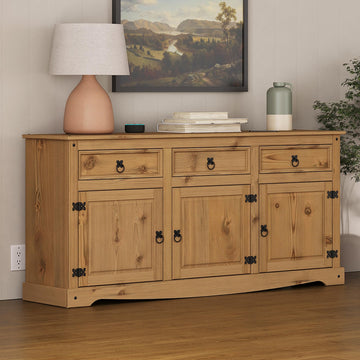 Solid Wood Buffet Sideboard 65.9" W, 16.9" D, 31.6" H - 3 Doors & 3 Drawers - Farmhouse Buffet, Farmhouse Furniture