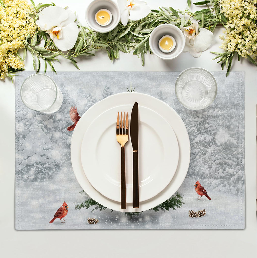Winter Pine Tree Birds Placemats Set of 4 Christmas Table Place Mat
