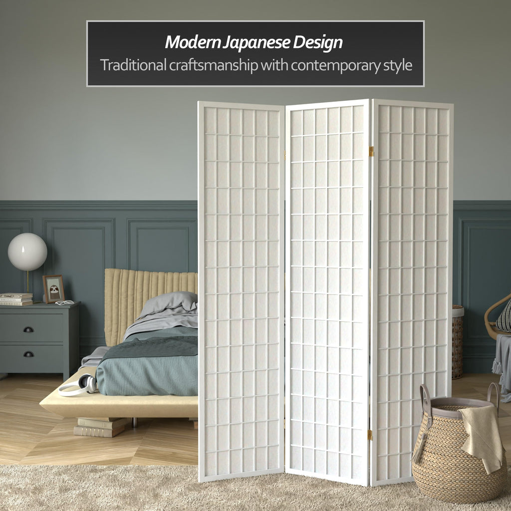 6 ft. Tall Window Pane Shoji Screen - White - 3 Panels