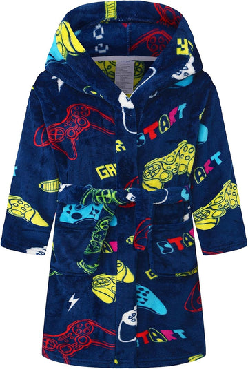 Kids Toddler Boys Girls Fleece Robe Soft Hooded Bathrobe Pajamas Sleepwear
