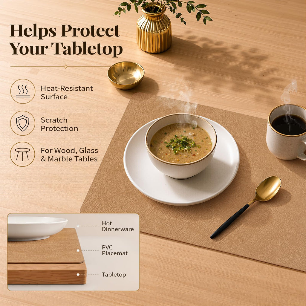 Vinyl Heat Resistant Placemats Set of 8, Camel