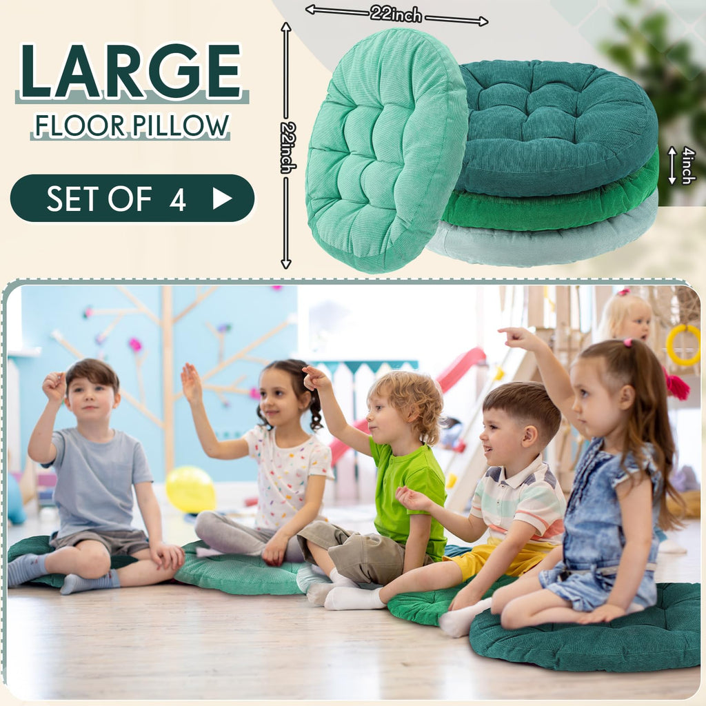 4 Pcs Gradual Green Large Floor Pillow Cushion, Round 22 x 22