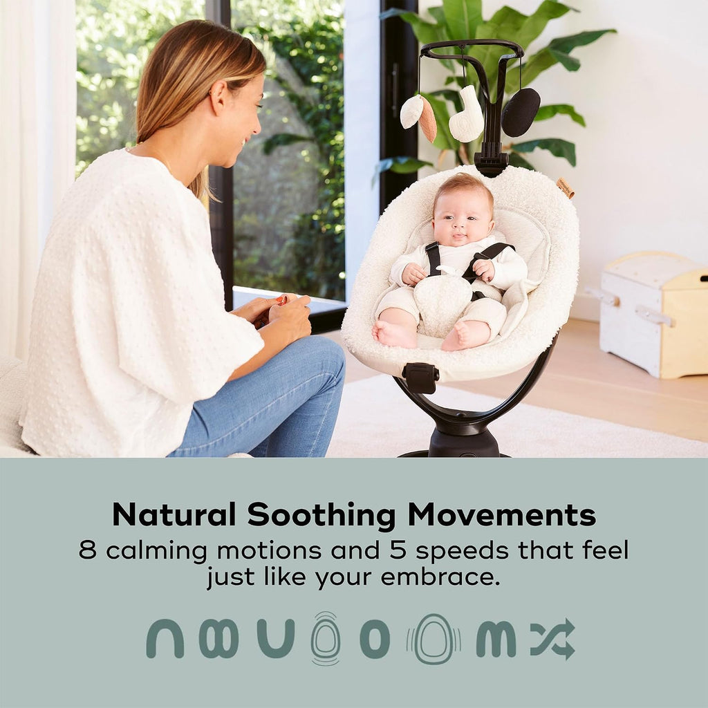 Swoon Evolution Connect, App-Controlled Smart Baby Swing, Curly White