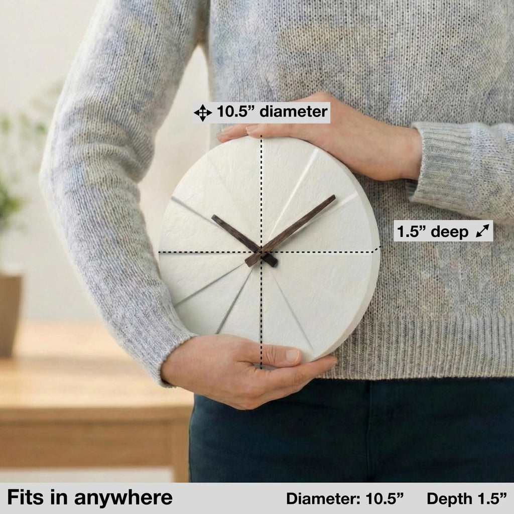 Modern Wall Clock with No Numbers and Wooden Hands. White, 10.5 Inch
