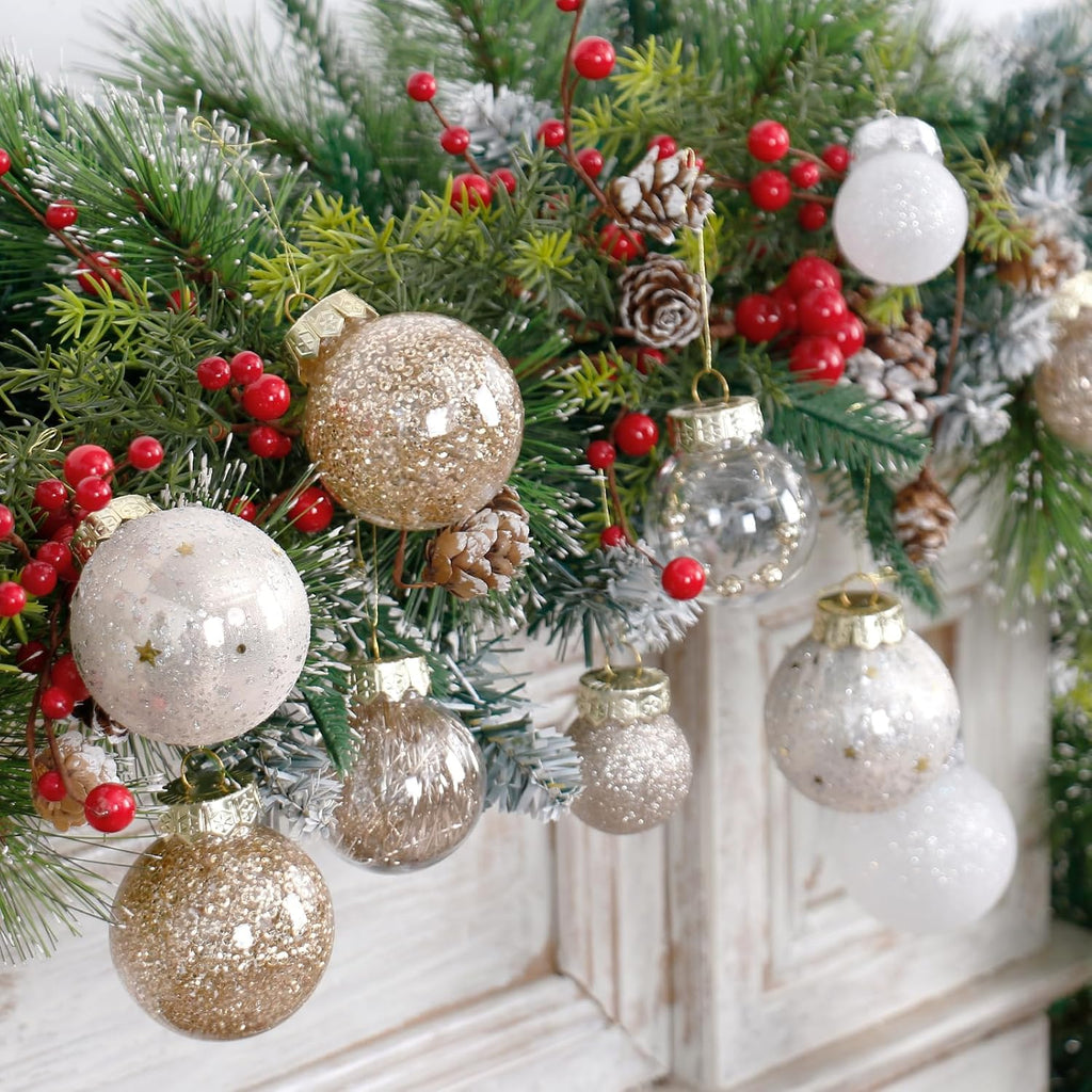 Champagne/White Christmas Ball Ornaments Set for Tree Decor - Set of 34